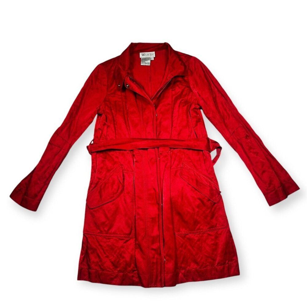 VTG Worth Trench Coat‎ Red Size Small